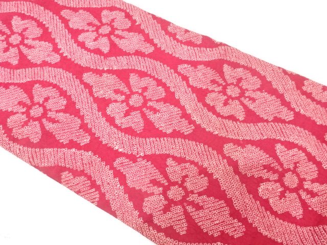 JAPANESE KIMONO / ANTIQUE NAGOYA OBI / SILK / SHIBORI / FLOWER RHOMBUS