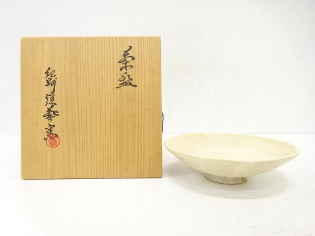 JAPANESE TEA CEREMONY / KISHU WARE TEA BOWL CHAWAN / WHITE GLAZE / ARTISAN WORK