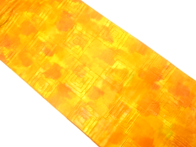 引箔　枡に抽象模様織り出し　名古屋帯