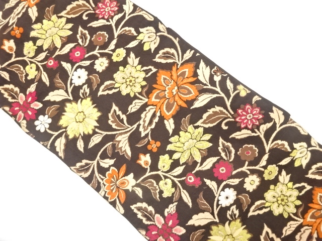 アンティーク　花唐草模様織り出し名古屋帯（着用可）