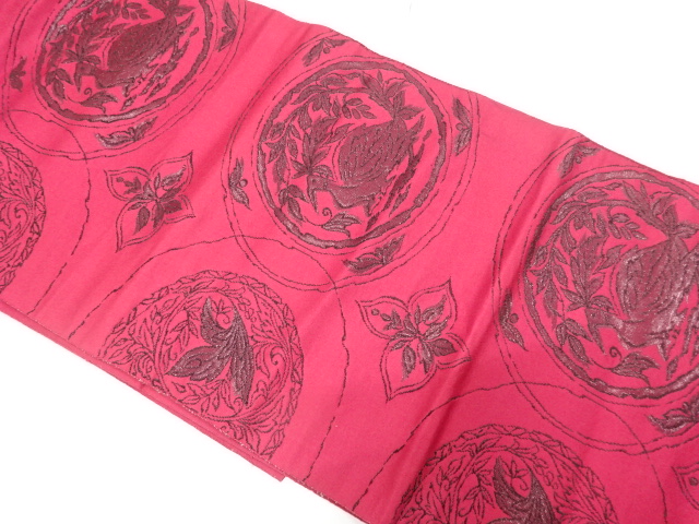 花鳥更紗模様織り出し　名古屋帯