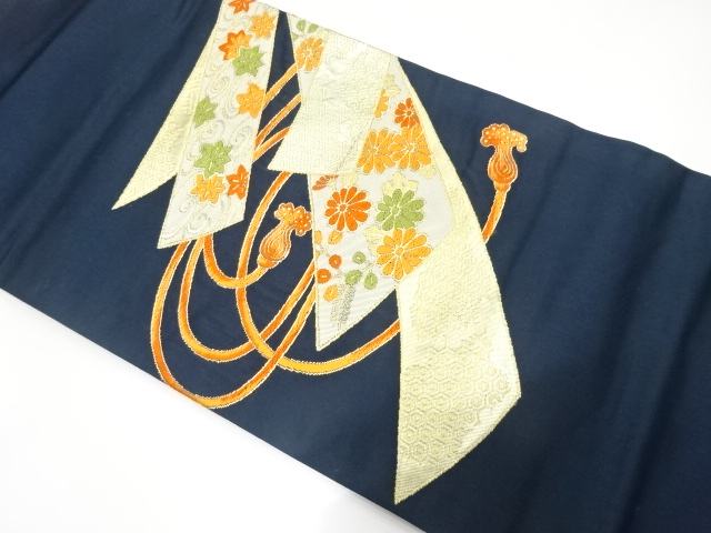 熨斗に楓・古典柄模様織り出し　名古屋帯