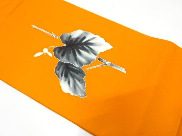 塩瀬　手描き　枝花模様　名古屋帯