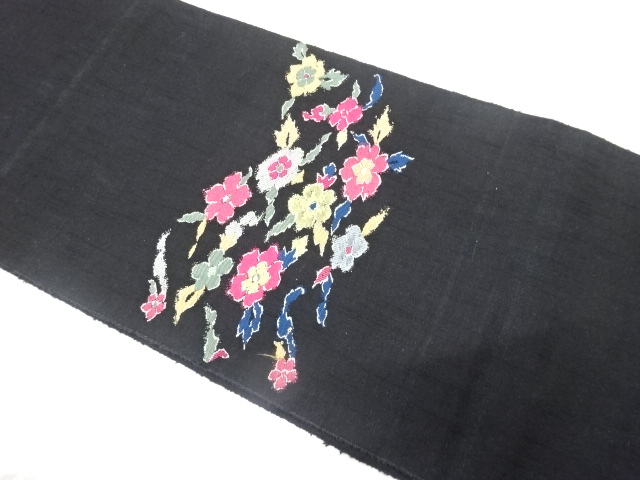 アンティーク　手織り紬　花模様織り出し名古屋帯（着用可）