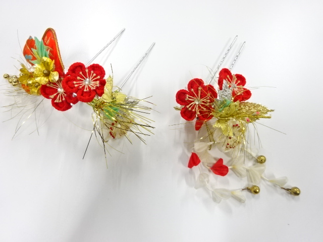 JAPANESE KIMONO / ANTIQUE PINCHED WORK HAIR ACCESSORY SET