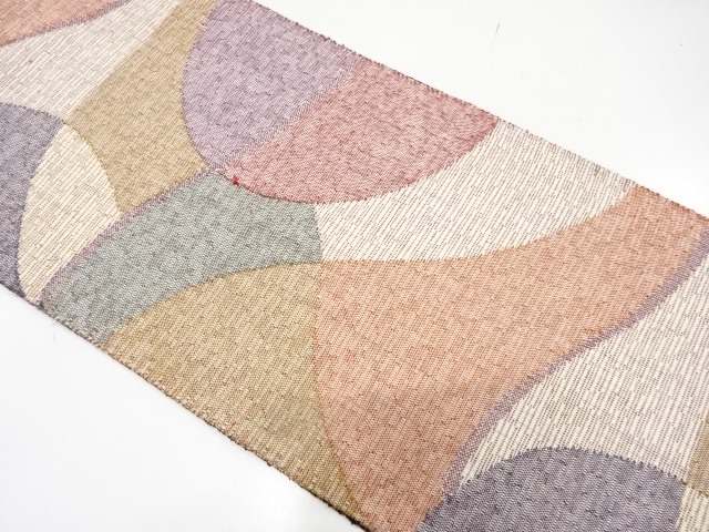 手織り紬　抽象模様織り出し　名古屋帯