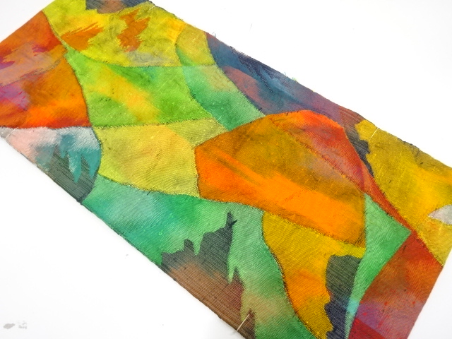 未使用品　手織り紬　抽象模様織り出し　名古屋帯