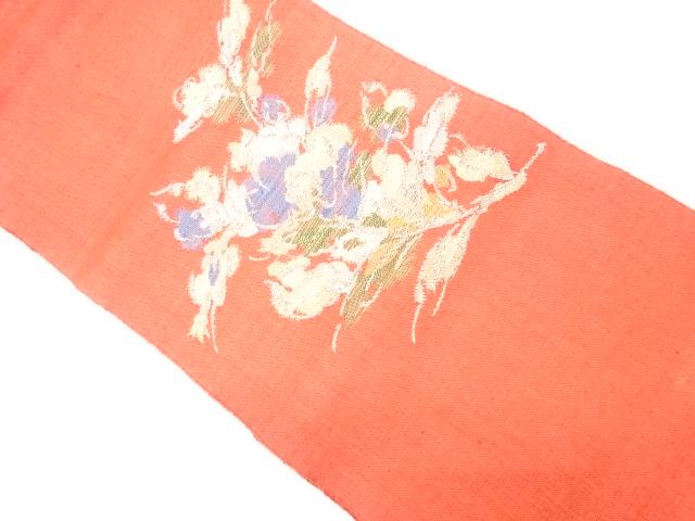 アンティーク　手織り紬　花模様織り出し名古屋帯（着用可）