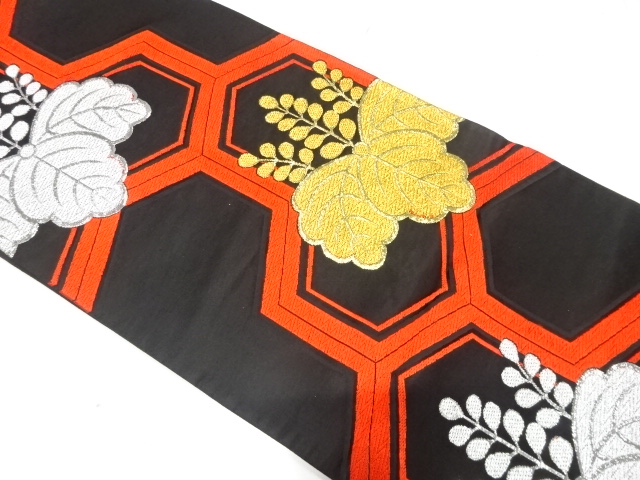 JAPANESE KIMONO / ANTIQUE FUKURO OBI / SILK / WOVEN PAULOWNIA
