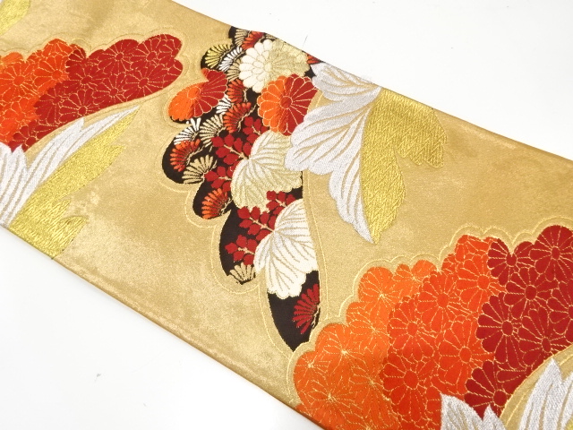 JAPANESE KIMONO / ANTIQUE FUKURO OBI / SILK / WOVEN KIKU