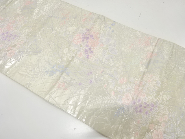 JAPANESE KIMONO / ANTIQUE FUKURO OBI / SILK / WOVEN FLORAL PLANTS