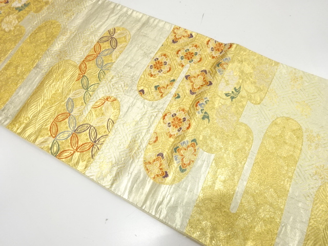 JAPANESE KIMONO / ANTIQUE FUKURO OBI / SILK / WOVEN FLOWER CREST