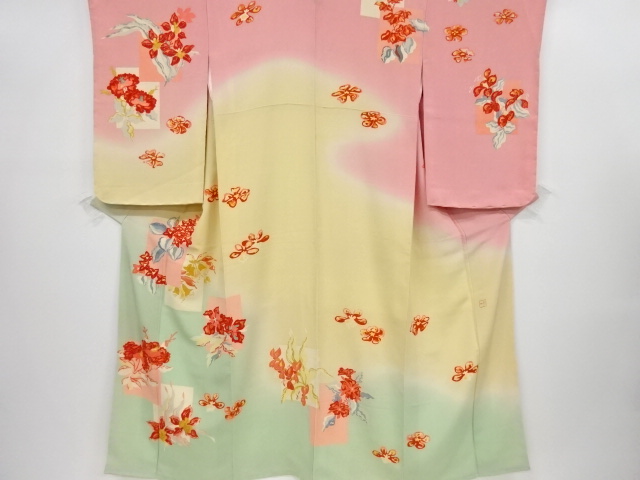 アンティーク着物 大正ロマン大正浪漫人间国宝木村雨山作本场加贺友禅洋花图案一纹和服 お茶道具 着物のお店宗sou