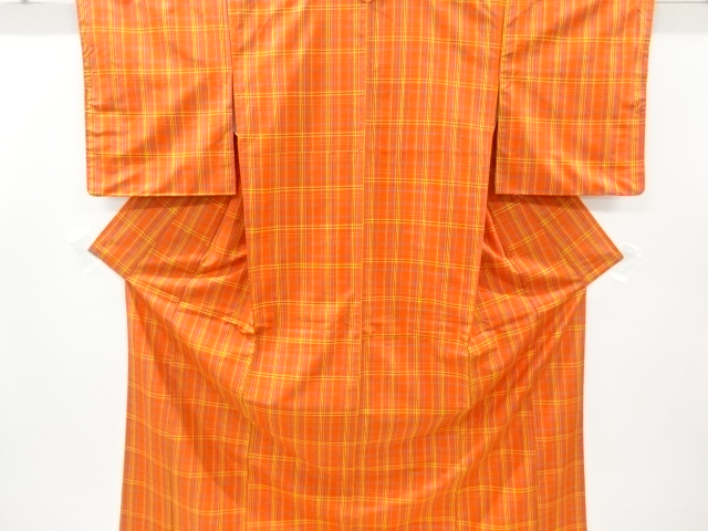 リサイクル　格子織出し米沢紬着物アンサンブル
