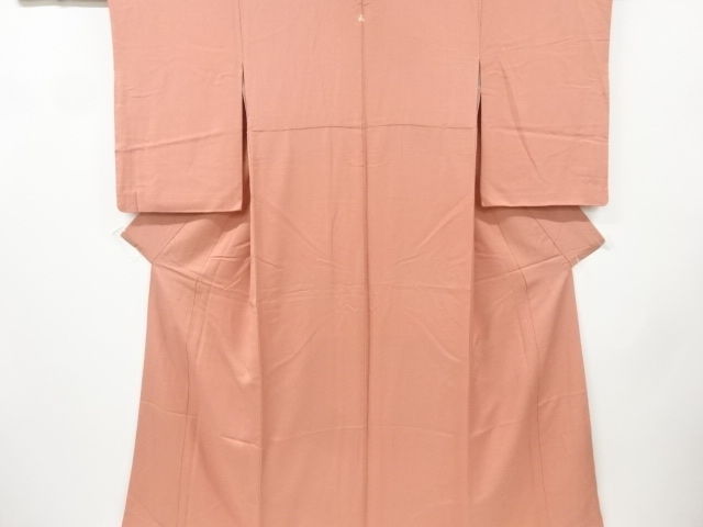 リサイクル　文字模様織り出し一つ紋色無地着物