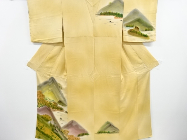 JAPANESE KIMONO / VINTAGE UNUSED HOMONGI / DISTANT MOUNTAINS