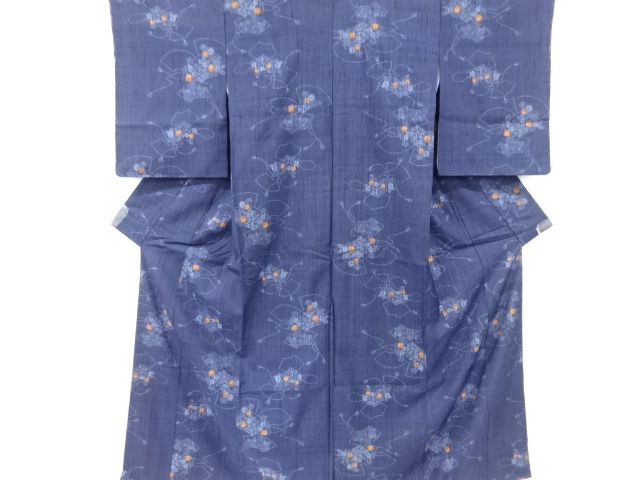 SALE!! リサイクル 未使用品 地紙に草花模様織り出し経節紬着物