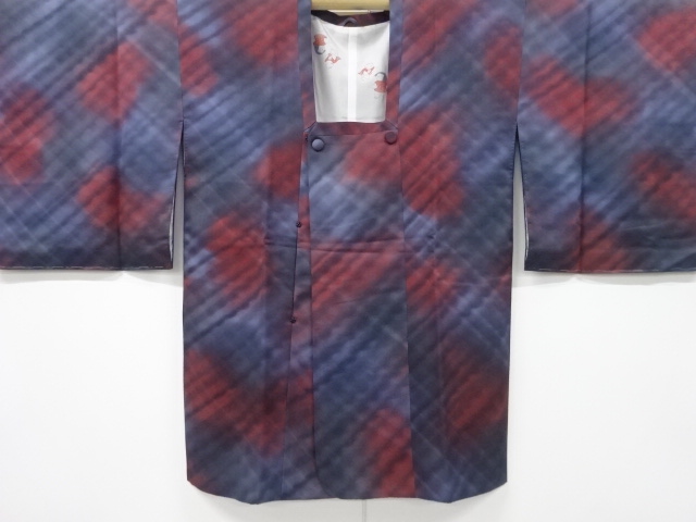JAPANESE KIMONO / VINTAGE MICHIYUKI COAT / SILK / DIAGONAL GRID