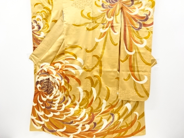 本染め」 几帳に萩柄 金駒刺繍入り 金彩加工 五枚繻子 高級 反物 正絹 