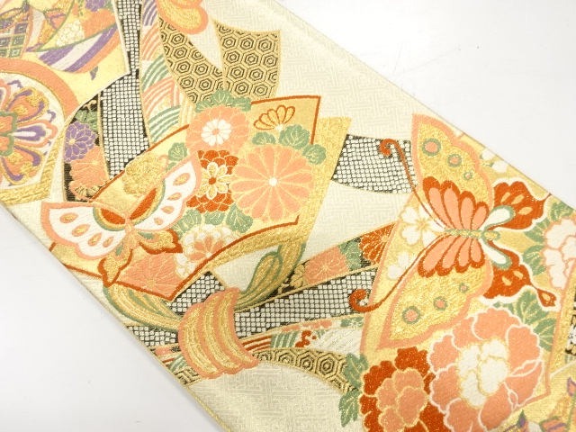 美品 正絹 長襦袢 着物 上品 119 半衿付 アンティーク 菊柄 乱菊 大輪 