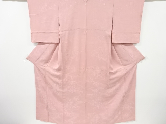 平安人物模様織出し一ツ紋色無地着物