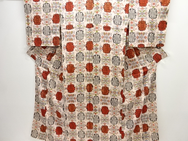 JAPANESE KIMONO / ANTIQUE KIMONO / TAISHO ROMAN STYLE / KINSHA / ABSTRACT FLORAL CREST