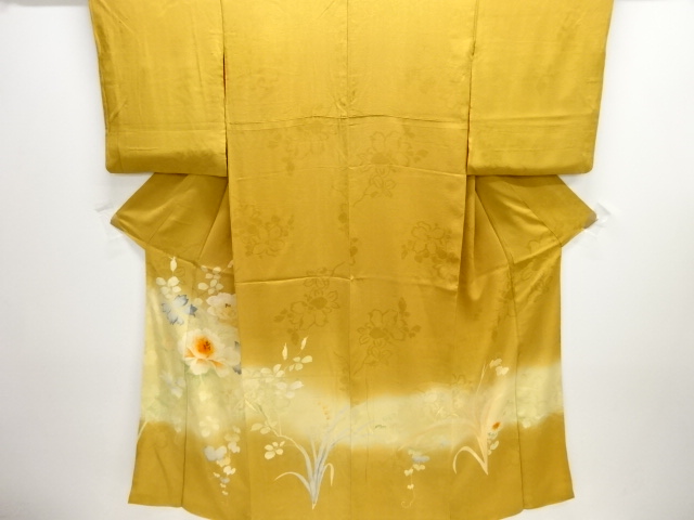 JAPANESE KIMONO / ANTIQUE KIMONO / TAISHO ROMAN STYLE / MON KINSHA / EMBROIDERY / PEONY