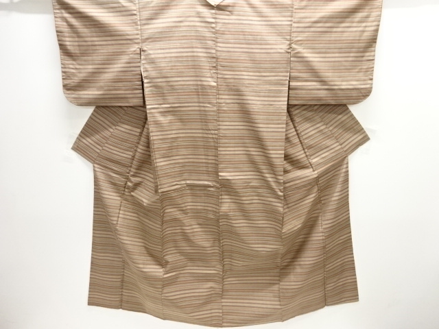JAPANESE KIMONO / ANTIQUE ENSEMBLE KIMONO / SILK / TSUMUGI / WOVEN STRIPE