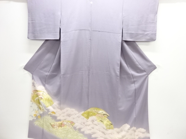 JAPANESE KIMONO / IRO-TOMESODE / EMBROIDERY / KINSAI / CRANE & SHOCHIKUBAI