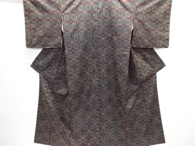 JAPANESE KIMONO / OMESHI / NISHIJIN-ORI / WOVEN RHOMBUS & FLOWER