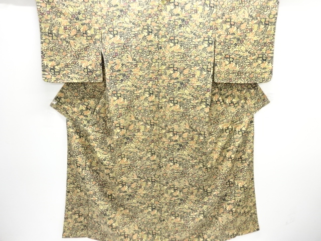 JAPANESE KIMONO / ANTIQUE KIMONO / SILK / JODAI TSUMUGI / FLORAL PLANTS