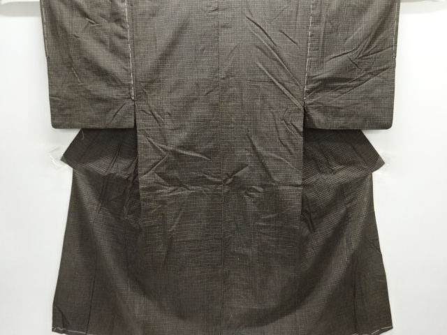 JAPANESE KIMONO / ANTIQUE MENS KIMONO / SILK / TSUMUGI / CHA-GASURI / WOVEN GRID
