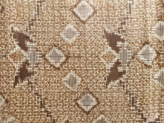 JAPANESE KIMONO / ANTIQUE MICHIYUKI COAT / SILK / DORO OSHIMA TSUMUGI / WOVEN ABSTRACT PLANTS