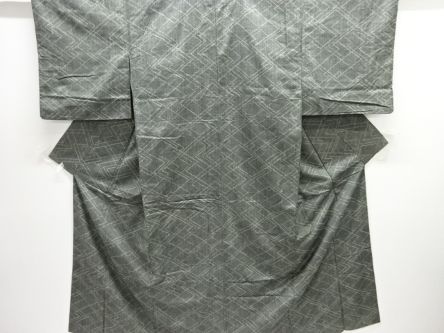 JAPANESE KIMONO / ANTIQUE KIMONO / SILK / TSUMUGI / WOVEN GEOMETRIC