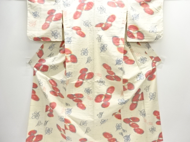 JAPANESE KIMONO / ANTIQUE HITOE KIMONO / SILK / TSUMUGI / WOVEN KIKU