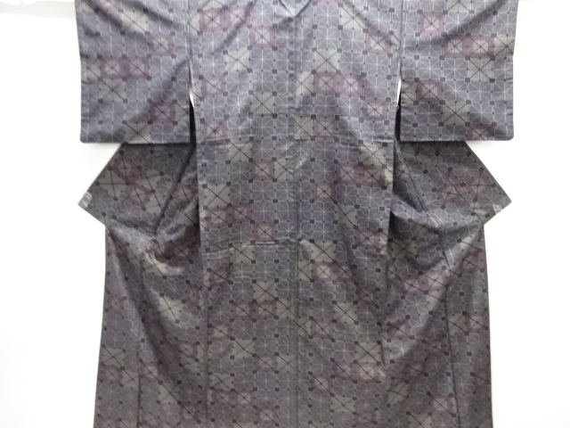 アンティーク　幾何学模様織り出し手織り紬着物