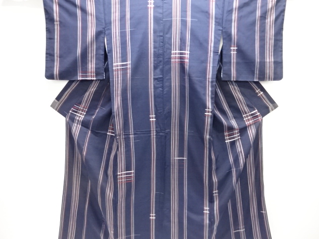 アンティーク　縞織り出し手織り紬着物