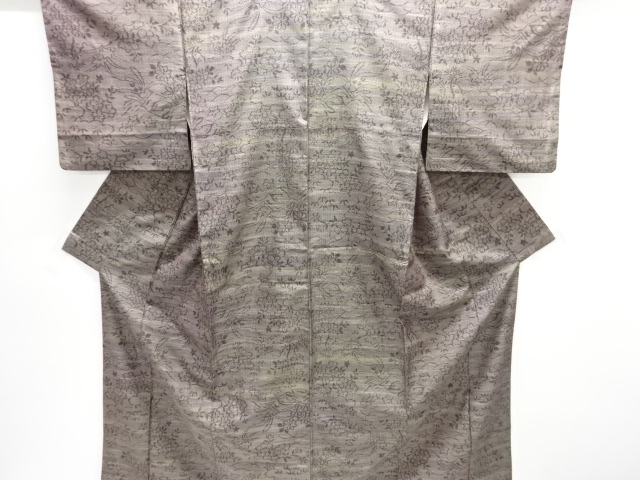 アンティーク　草花模様織り出し手織り紬着物