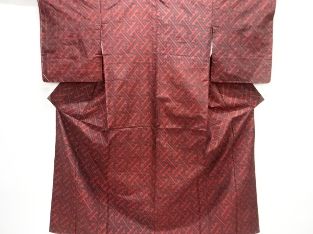 大正ロマン　紗綾型模様織り出し手織り紬着物アンサンブル