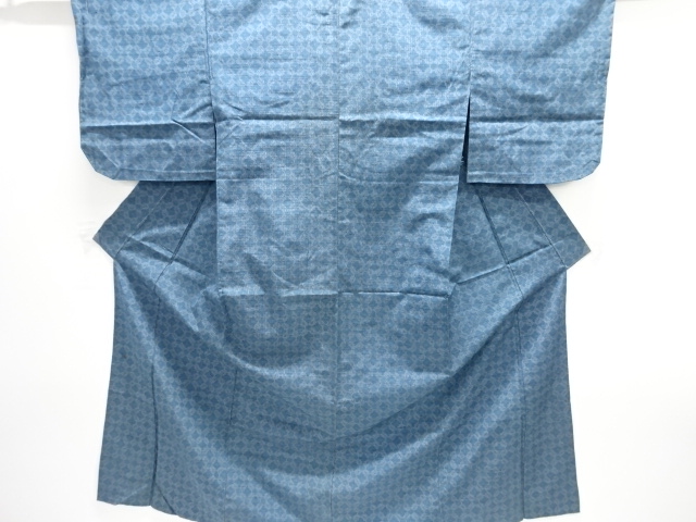アンティーク　菱模様織り出し手織り紬単衣着物