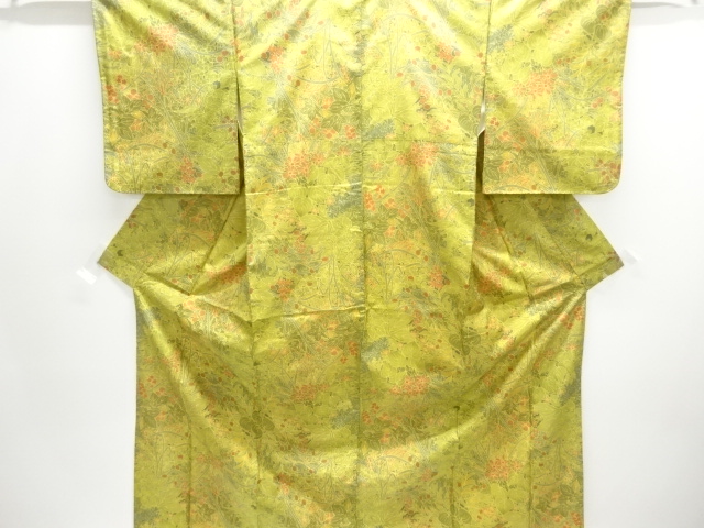 JAPANESE KIMONO / OSHIMA TSUMUGI / FLORAL PLANTS