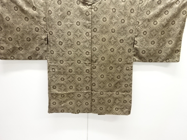 大正ロマン　花七宝模様織り出し本場泥大島紬羽織(割り込み絣)