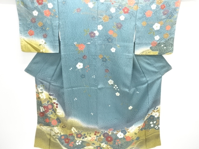 ふくれ織　霞に草花模様訪問着