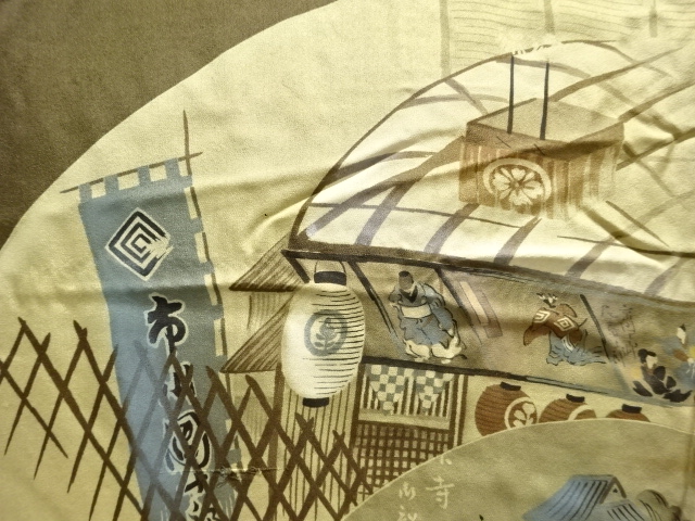 アンティーク　時代人物風景模様肩裏本場泥大島紬男物羽織（解き途中）