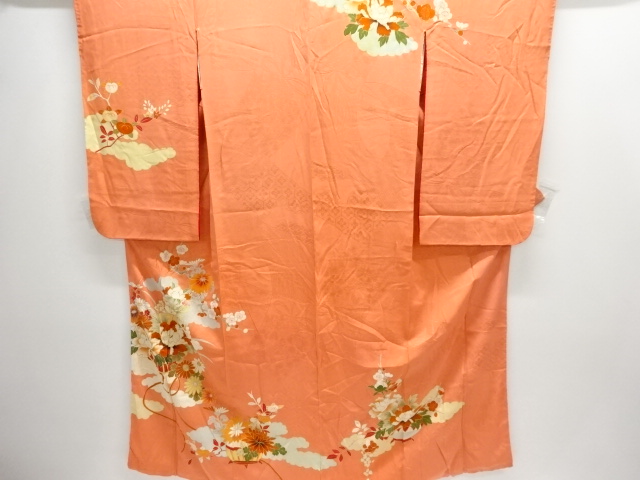 JAPANESE KIMONO / ANTIQUE KIMONO / SILK / MON KINSHA / EMBROIDERY / FLOWER ARRANGEMENT
