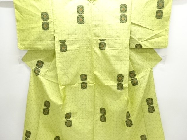 JAPANESE KIMONO / ANTIQUE HITOE KIMONO / SILK / TSUMUGI / WOVEN GEOMETRIC