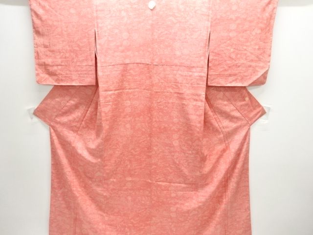 作家物　家屋に草花模様一つ紋江戸小紋着物