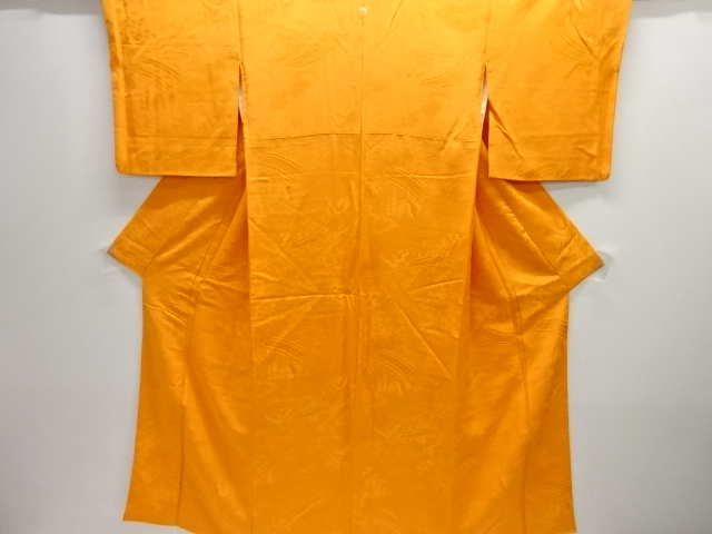 橋に樹木模様織り出し一つ紋色無地着物