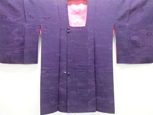 JAPANESE ANTIQUE MICHIYUKI COAT / TAISHO ROMAN STYLE / SILK / WOVEN SHOCHIKUBAI