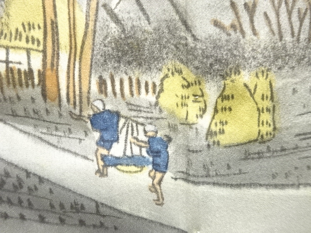 JAPANESE KIMONO / ANTIQUE MENS HAORI / SILK / MONTSUKI / SCENERY IN THE PAST (lining)